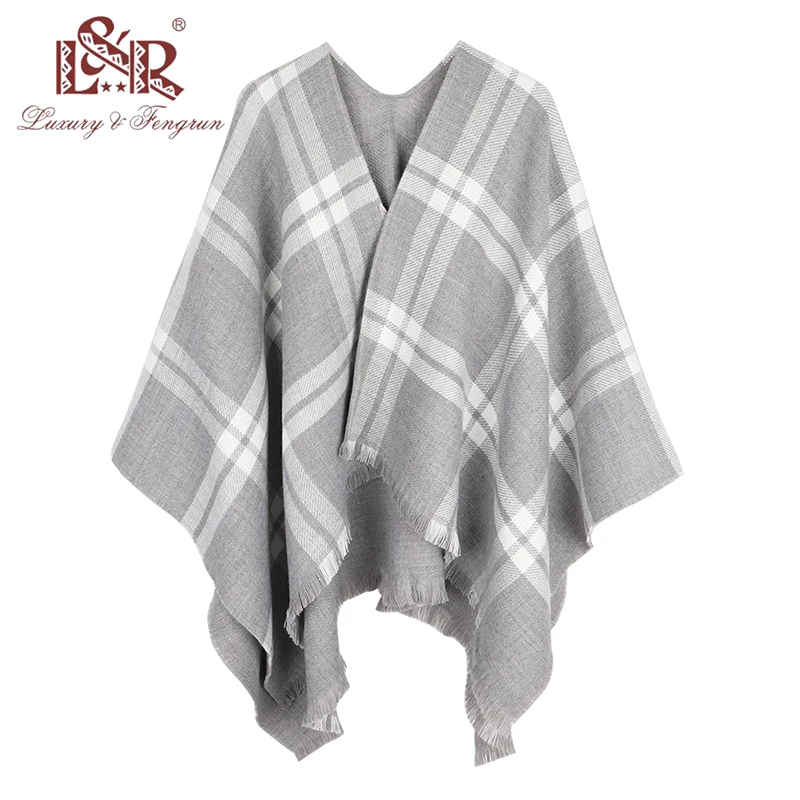 2022 New Fashion Winter Double Plaid Poncho And Capes For Women Oversized Shawls Wraps Cashmere Pashmina Female Bufanda Mujer