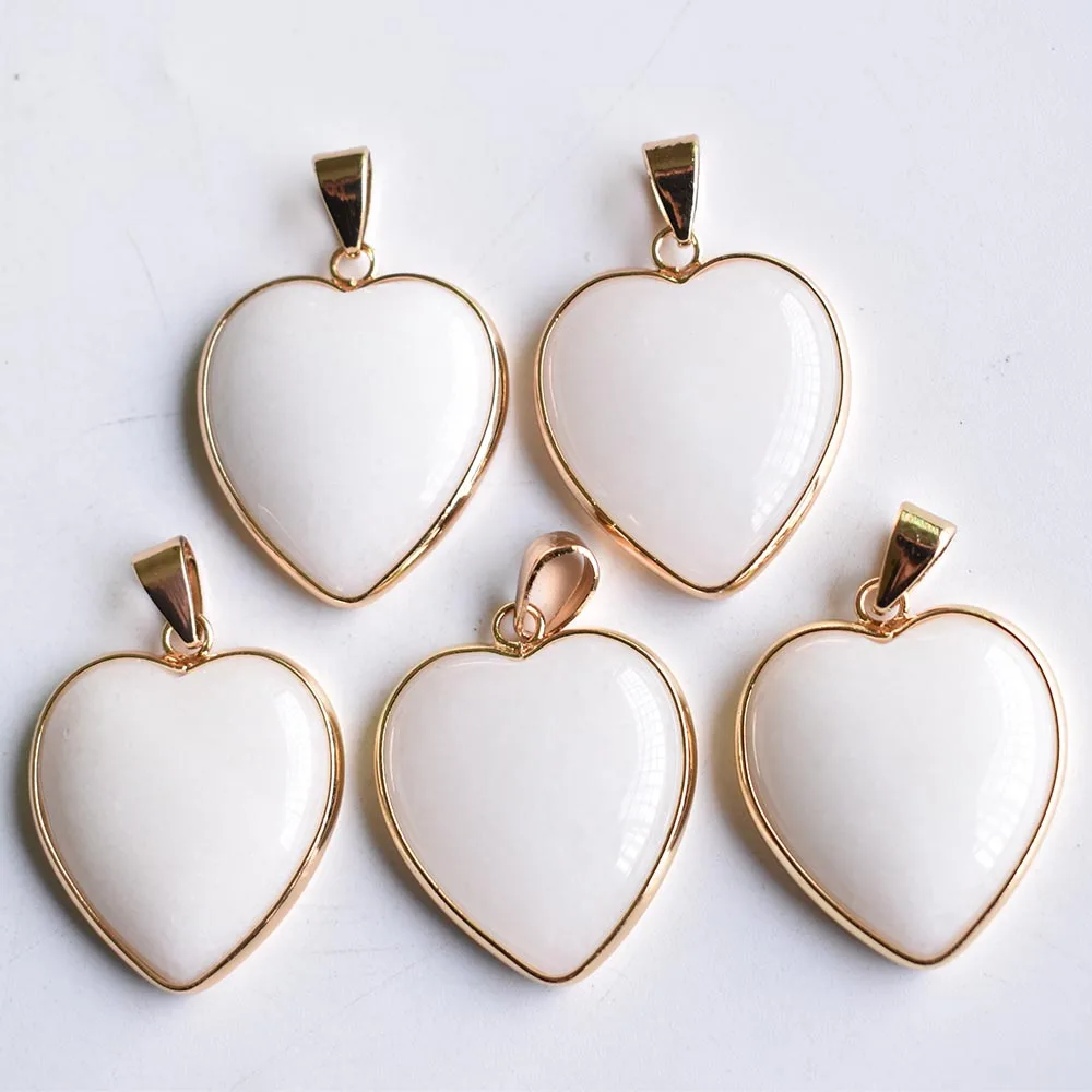 wholesale 10pcs/lot  Fashionquality natural stone white marble gold color side heart shape pendants 25mm for jewelry making free