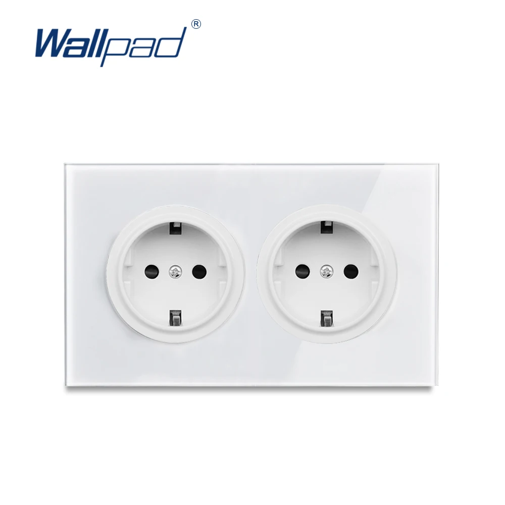 Wallpad L6 Double 2 Gang EU Standard Wall Socket 146 type German Dual Twin Power Outlet White Tempered Glass Panel 146*86mm