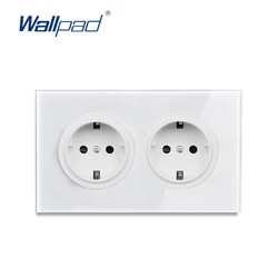 Wallpad L6 Double 2 Gang EU Standard Wall Socket 146 type German Dual Twin Power Outlet White Tempered Glass Panel 146*86mm