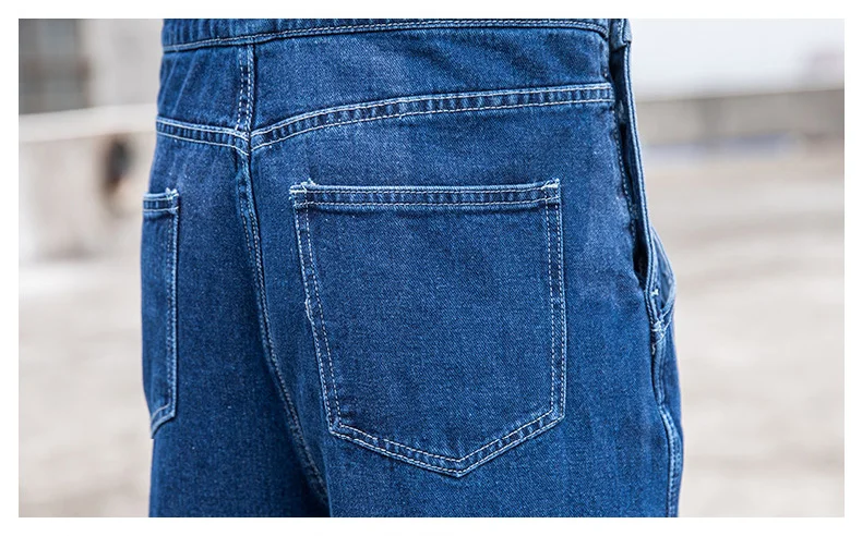 Herren Plus Size Denim Latzhose Klassische Cargo-Jeans mit Großen Taschen Lose Arbeitslatzhose Trägerhose Dunkel- und Hellblau – Detail 11
