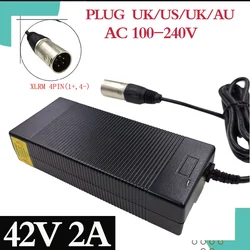 42V 2A elektryczna bateria litowa do rowerów ładowarka do 36V 18650 bateria litowa z 4-pin XLR złącze wtykowe ue USA AU UK