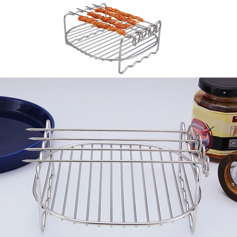 7 Inches / 8 Inches Double-layers Cooking Rack Stainless Steel Barbecue Tray Air Fryer Accessory BBQ Rack