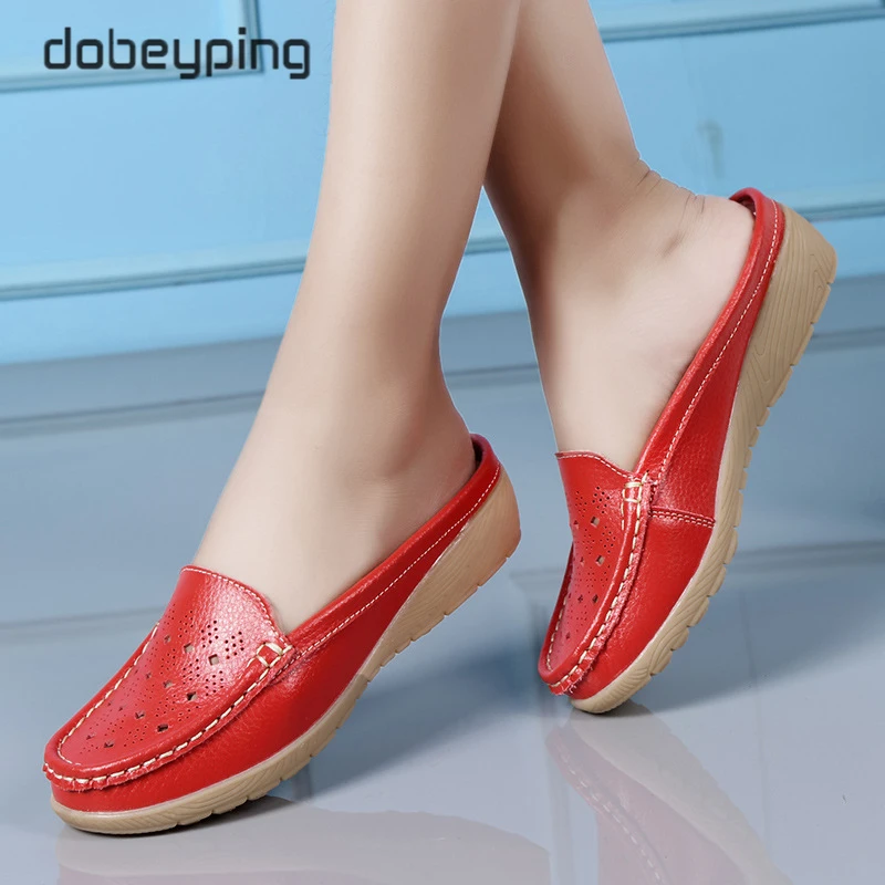 Dobeyping-zapatos de piel auténtica para mujer, mocasines planos huecos, suaves, talla 35-41, Verano