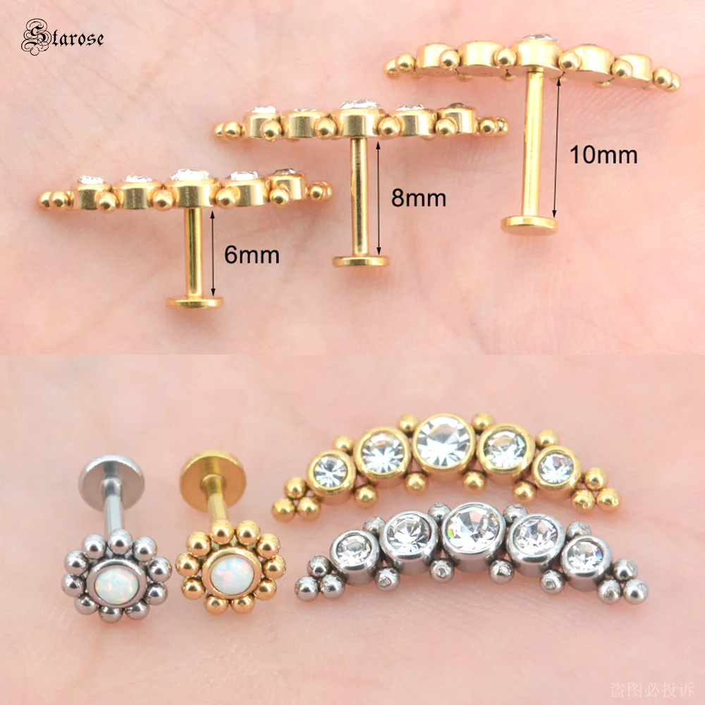 1Pc 1.2x6/8mm G23 Titanium Base Stainless Steel Studs Lip Labret Piercing Nose Helix Piercing Conch Tragus Earrings Flat End