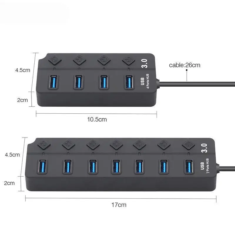 USB Hub 3.0 4/7 Port USB 2.0 Hub الفاصل مع ON/OFF التبديل USB متعدد المنافذ C Hab عالية السرعة 5Gbps لإكسسوارات جهاز كمبيوتر شخصي