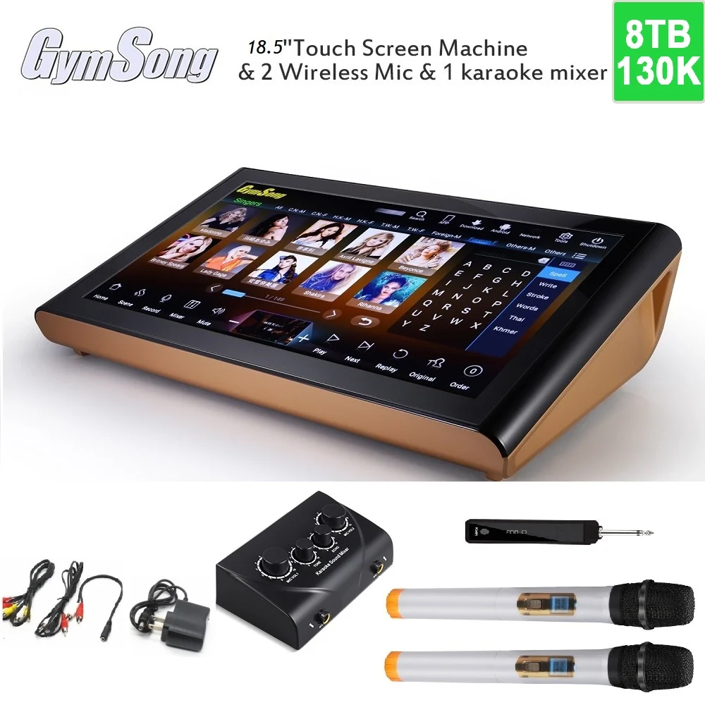 

GymSong 18.5" home Karaoke Machine set 8tb 160k songs wireless microphone system