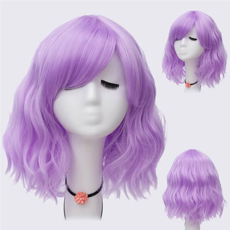 VICWIG Cosplay Wig Synthetic Hair Short Curly Blue Black White Red Pink Orange Purple Wig for Women