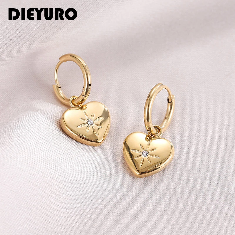 DIEYURO 316L Stainless Steel New Arrival Sparkling Zircon Love Jewelry For Women Beautiful Comfortable Hoop Earrings 2021 Hot