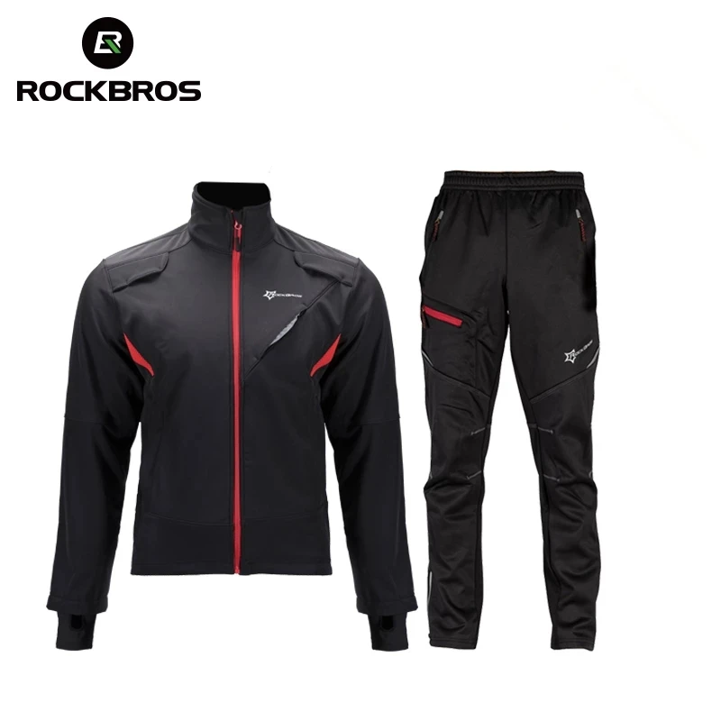 ROCKBROS Cycling Jacket Pant Set Autumn/Winter Cycling Clothing Set Men Women Rainproof Windproof Reflective Cycling Jersey Set