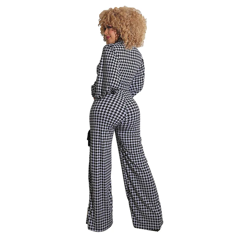 Plus Size Plaid Jumpsuit Women 5XL Rompers Puff Sleeve High Waist Long Pants Jumpsuit African Clothes Vestidos Female 2021 Sprin