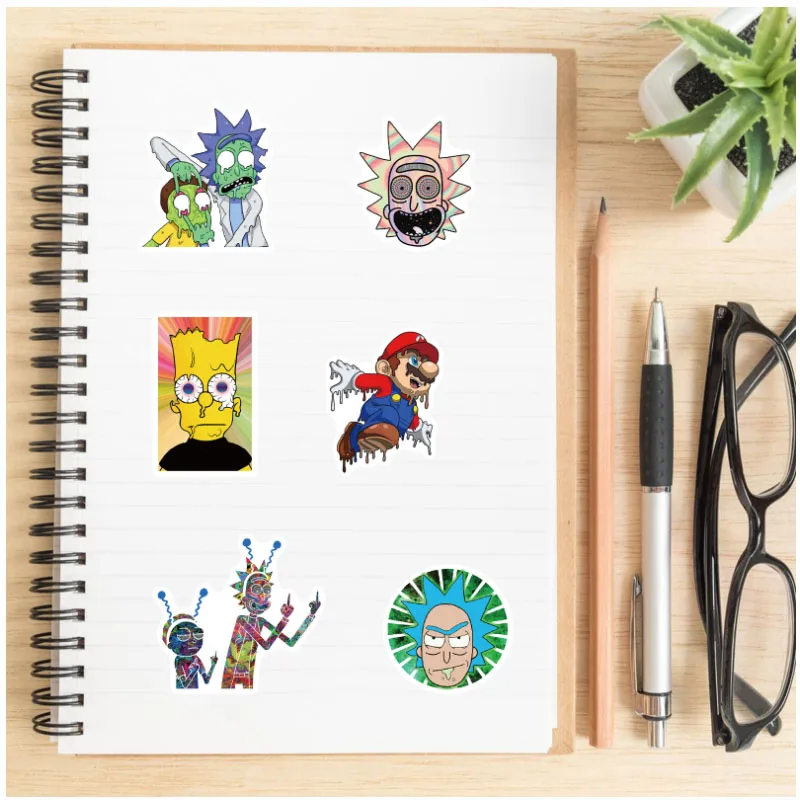 10/30/52Pcs Psychedelic aesthetic mixed cartoon character Skateboard Travel Suitcase Phone Laptop Luggage Stickers DIY Kids