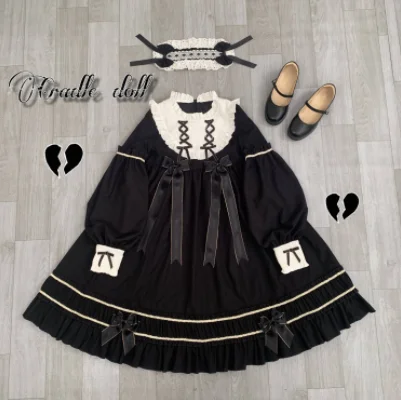 kawaii girl gothic lolita op cos Gothic palace sweet lolita dress vintage bowknot stand puff sleeve high waist victorian dress