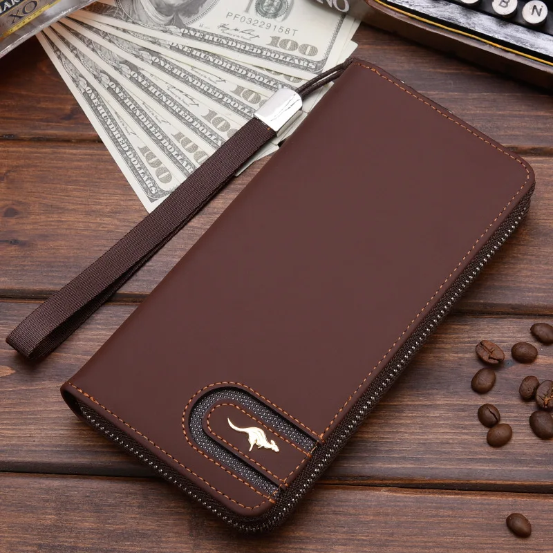 Business Men\'s Leather Wallet With Zipper Coin Pocket Phone Case For Man Card Holder Purse Male Clutch Bag Portafoglio Uomo