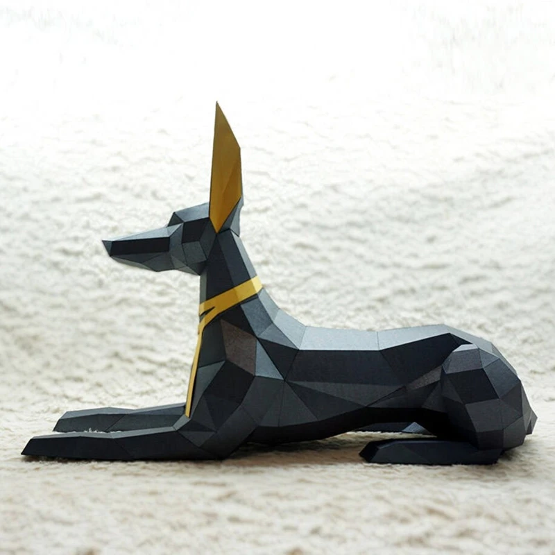 40CM Anubis Paper Craft Low Poly Dog 3D Polygon Sculpture DIY Handmade Paper Model Home Art Decoration Adult Children Gift Toys