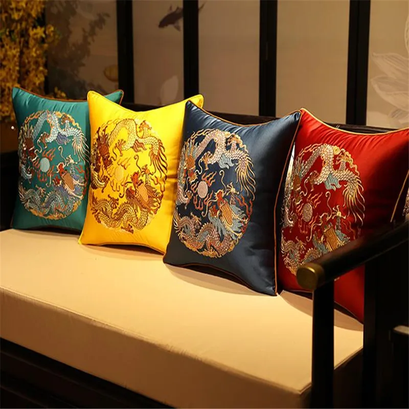 

Free Shipping Classical Fan Flower Waist Bloster Cushion With Inner 40x60CM Throw Pillow Embroidery Stain Chair Pad Decorate