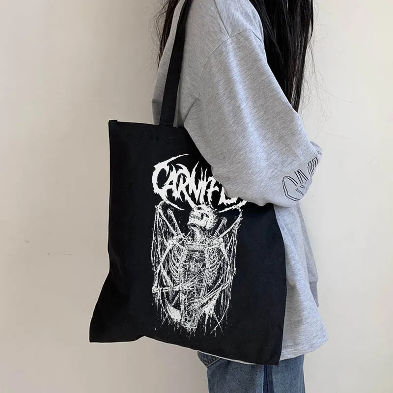 Hip-hop punk School bag Vintage ins women shoulder bag casual large-capacity shopper bag letter Harajuku gothic skull canvas bag