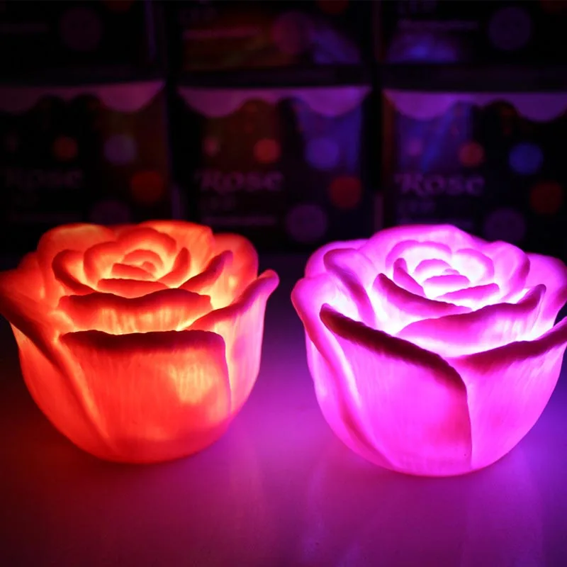 Romantic LED Floating Rose Flower Candle Night Light Colorful Wedding Decoration Bedroom Party Indoor Decor LL@17