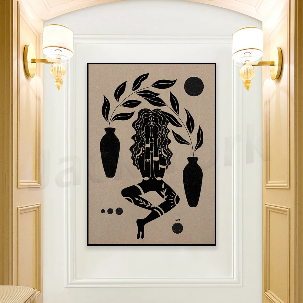 Ink Print, Sun And Moon Art, Magical Girl, Floral Wall Art, Magical Forest Decor, Mystical Decor, Nature Decor, Moon Poster