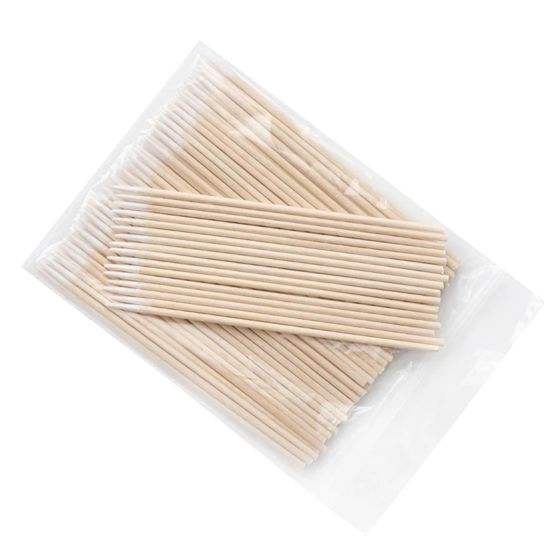 100pcs Ultra-thin Cotton Swab Lint Free Micro Brush Wood Cotton Buds Small Pointed Hole Eyelash Extension Glue Cleaning Tools