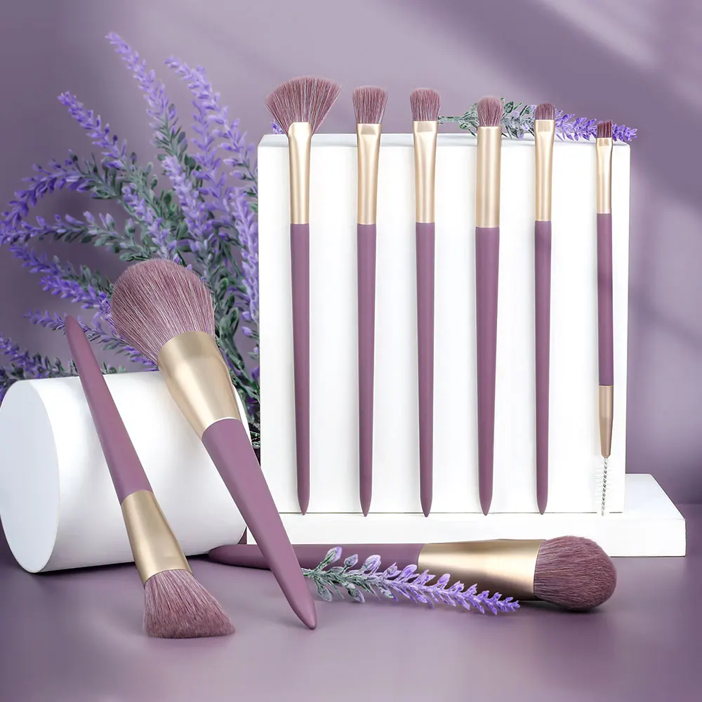 New 9 pcs Makeup Brushes Sweet Potato Purple Beauty Foundation Powder Eye Shadow Concealer Face Blusher Wooden Handle Brush Set