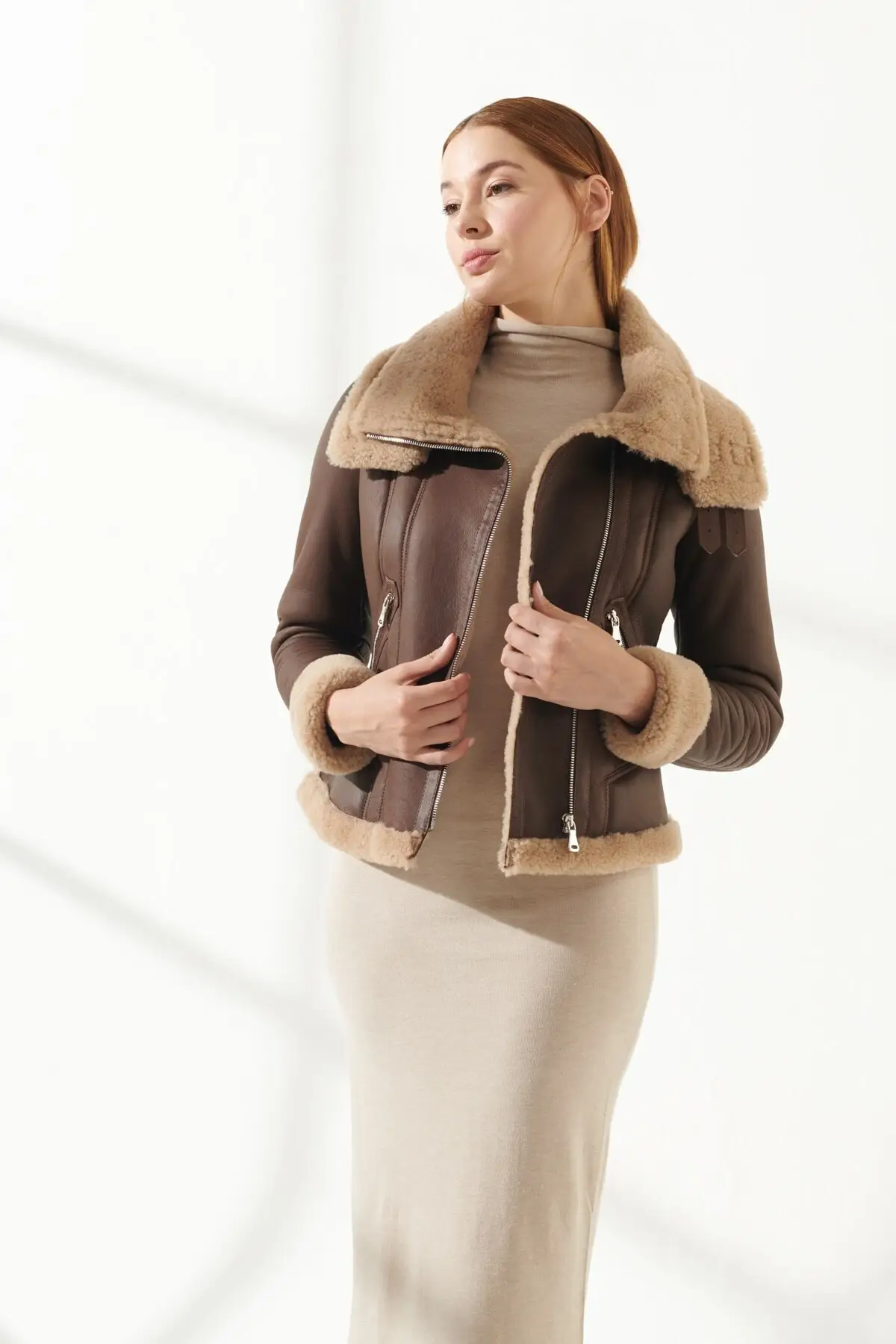 

Women Furry Coat Genuine Sheepskin Jackets Soft Quality Keeps Warm Turkiyede Produced Sports Biker Parkas