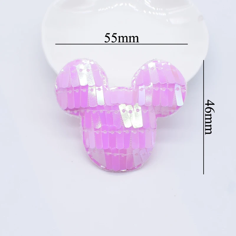 12Pcs 55*46mm Padded Mouse Head Appliques with Sequins Embroider Patches for DIY Clothes Headwear Hairpin Band Decor