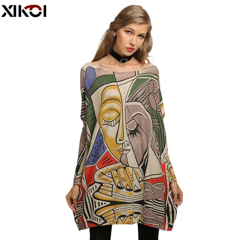 XIKOI Wool Oversized Sweater For Women Winter Warm Long Pullover Dresses Fashion Print Jumper Casual Knitted Sweaters Pull Femme