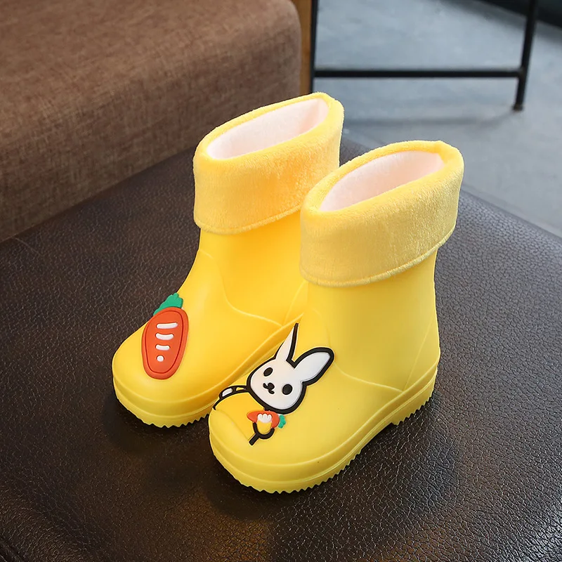 Rain Boots For Girls Rubber Rainboot Boys Baby Girl Pvc Warm Kids Waterproof Shoes Modis Cartoon Removable Children Rubber Boot