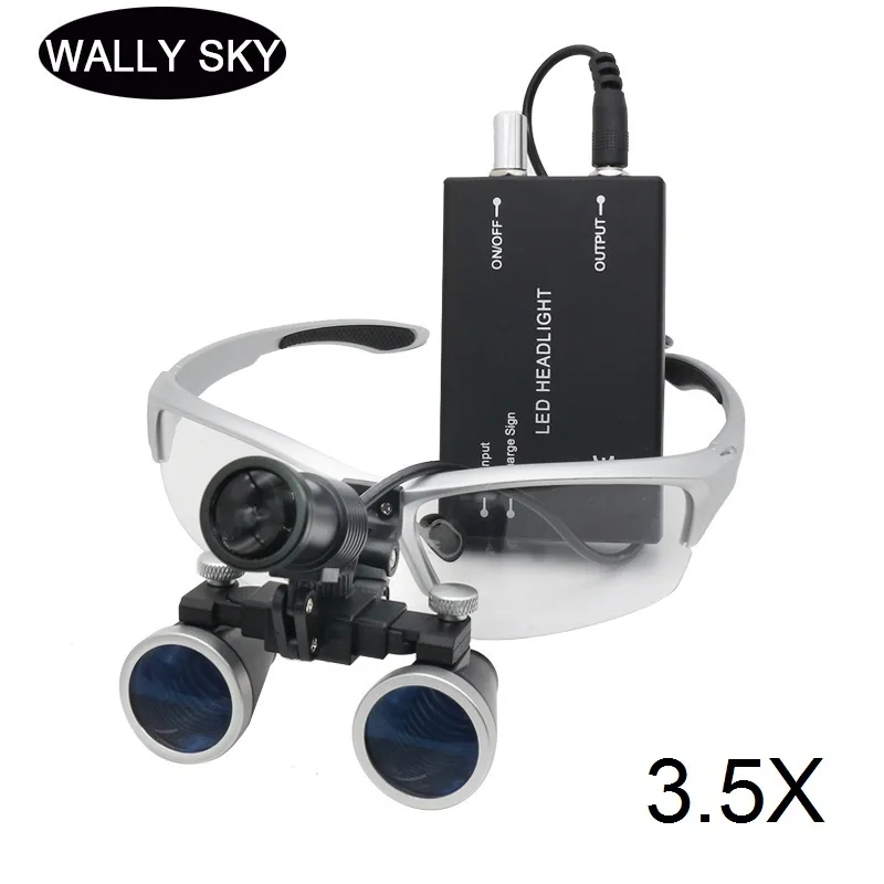 3.5X Dental Loupe Magnifier LED Binocular Magnifier Surgery Surgical Medical Operation Dental Glasses with Spotlight Head Light