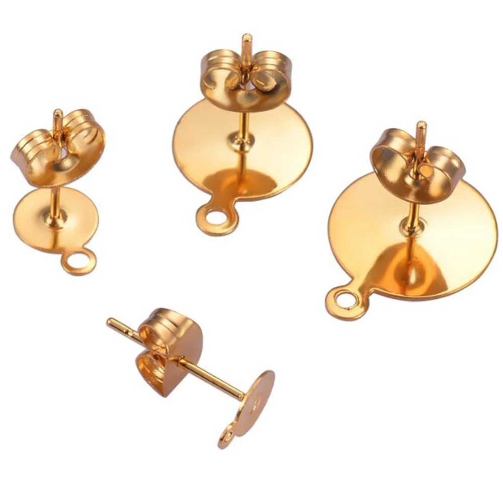 30 Stück/Set 5/6/8/10/12mm Edelstahl-Ohrstecker mit Öse, flache runde Basis für DIY-Schmuckherstellung – Detail 2