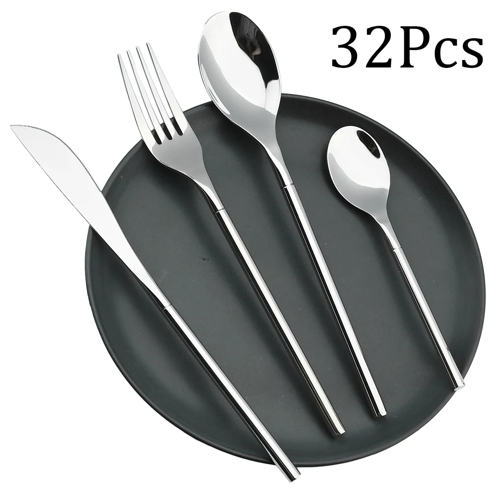 32Pcs Tableware Set  Fork Spoon Knife Dinnerware Set 304 Stainless Steel Silverware Set Kitchen Cutlery Western Mirror Polishing