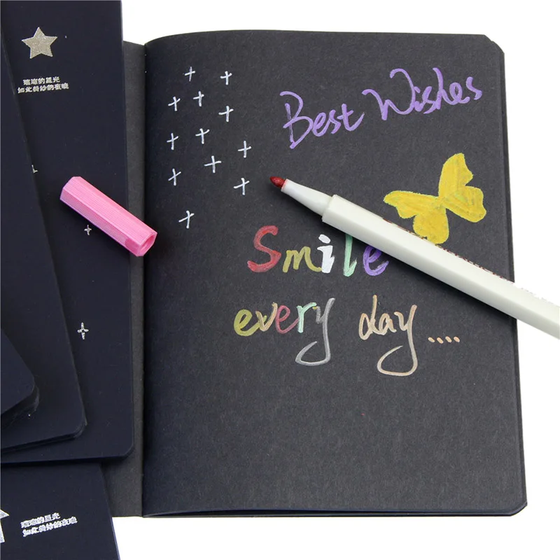 Ellen Brook 1 Pcs Sketchbook Diary Drawing Painting Graffiti Soft Cover Black Paper Sketch Book Notebook Office School Supplies