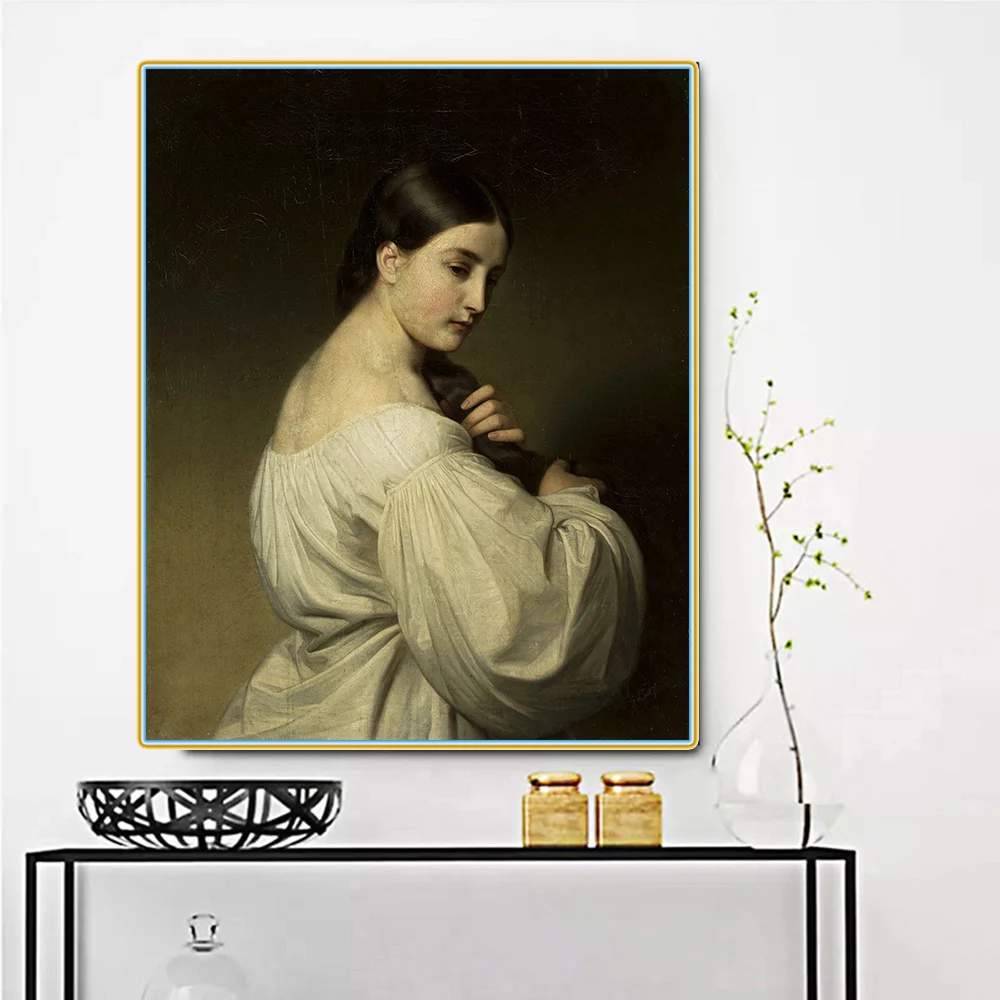 Citon Friedrich von Amerling《Portrait of a young woman in white》Canvas Oil Painting Artwork Picture Wall Decor Home Decoration