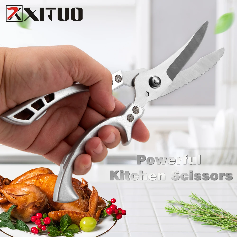 

XITUO Kitchen Powerful Scissors Utility Chicken Bone Duck Cutter Shears Stainless Steel Chef Cook Knife Sawtooth for Fish Scales