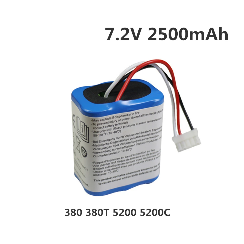 Ban Đầu Pin 7.2V 2500 MAh Cho Irobot Roomba Braava 380 380T Bạc Hà 5200C Ni-MH 2500 MAh 2.5Ah 7.2V Pin Sạc 1 Cái