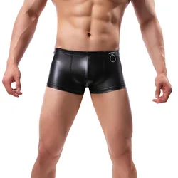 Sexy Men PU Faux Leather Lingerie Underwear Men U Convex Pouch BoxerShorts Black Patent Leather Boxers Shorts Underpants