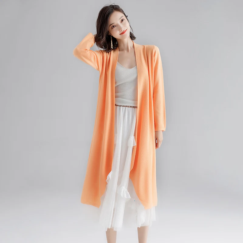 Women Long Cardigan Spring Autumn Knitwear Elegant Female Knit Outwear Open Front Sweater Coat