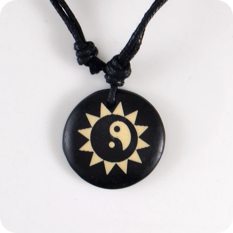 Tai Chi Yin & Yang bone resin Pendant Amulet Necklace Lucky Gift Tribal Fashion Jewelry