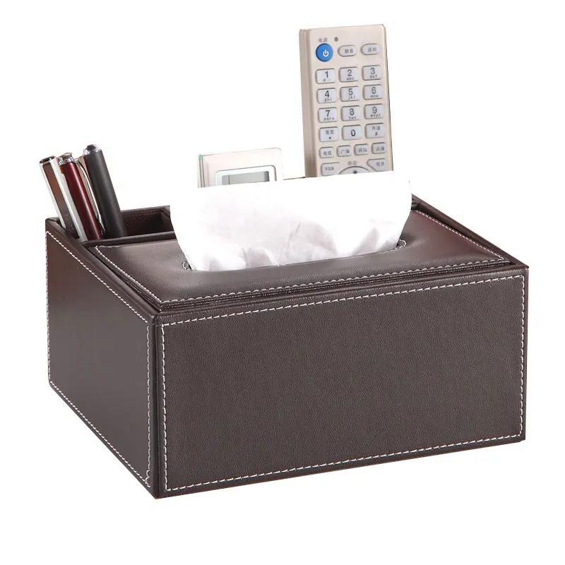

Fashion PU Leather Multifunctional Home Desktop Tissue Box Remote Control Storage Box
