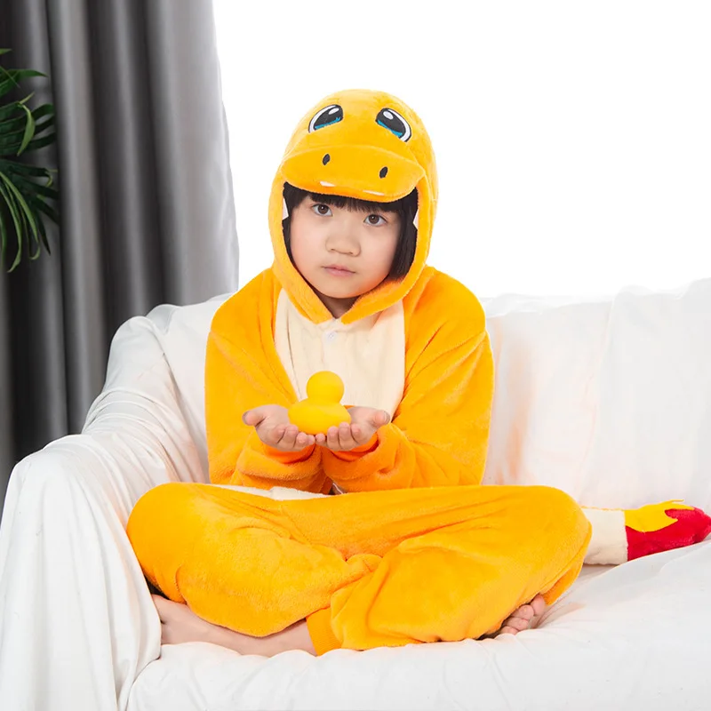 Children Dinosaur Onesie Pajamas Flannel Warm Pyjama Boys Girls Unicorn Pajama Sets Cute Cartoon Clothes Kids Winter Sleepwear