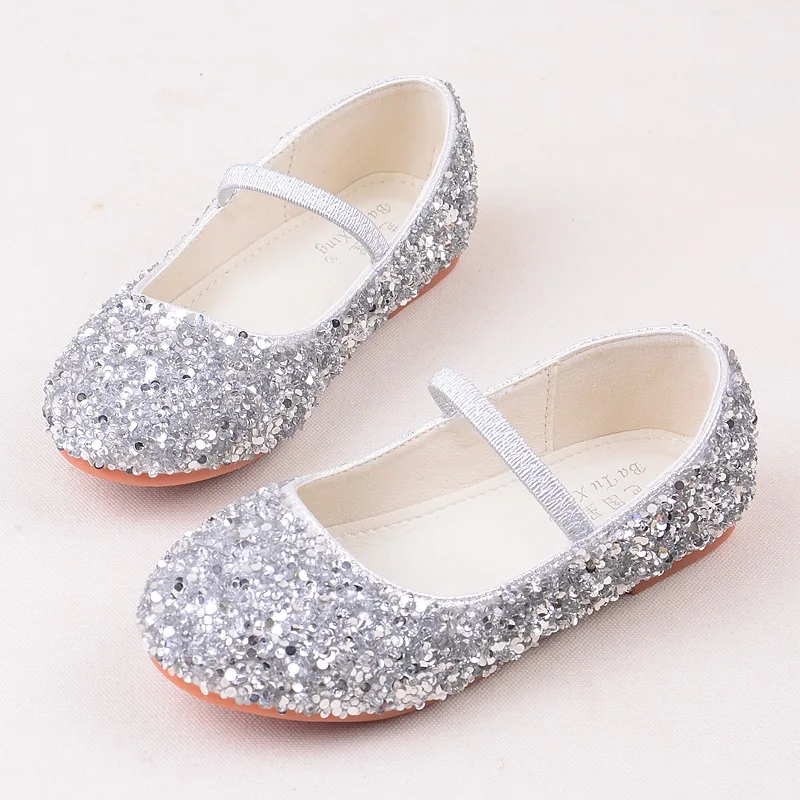 New Fashion Sequins Spring & Autumn Kids Shoes Flat Princess Little Girls' Child Leather Dress Dance School Party Shoe 3-12 Year