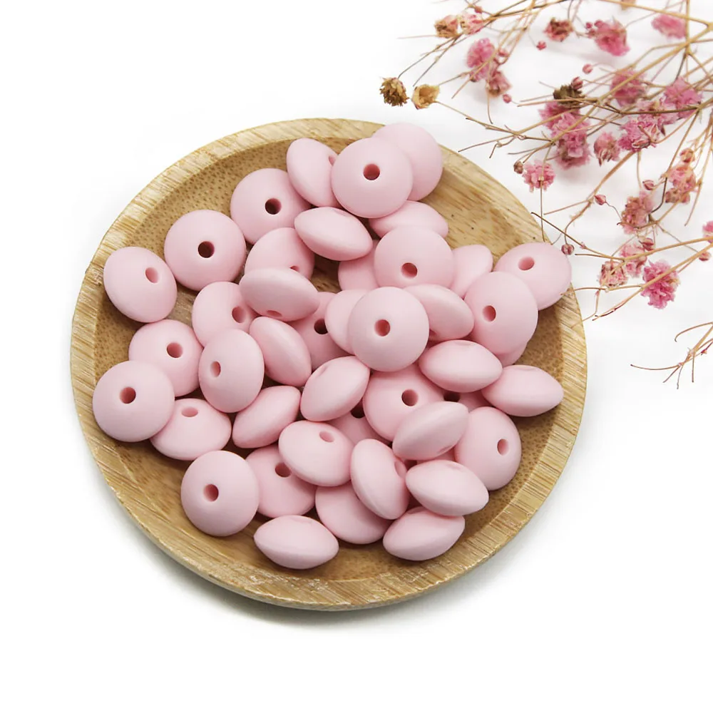 Cute-Idea 12mm 100pcs silicone lentil beads  making handmade DIY Food Grade teething nursing Accessories teether abacus beads