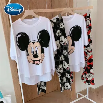 Mickey avatar שירות ביתי קיץ disney שרוול קצר מכנסיים מכנסיים פיג 'מה נקבה קריקטורה mickey הדפסה mickey הדפסה