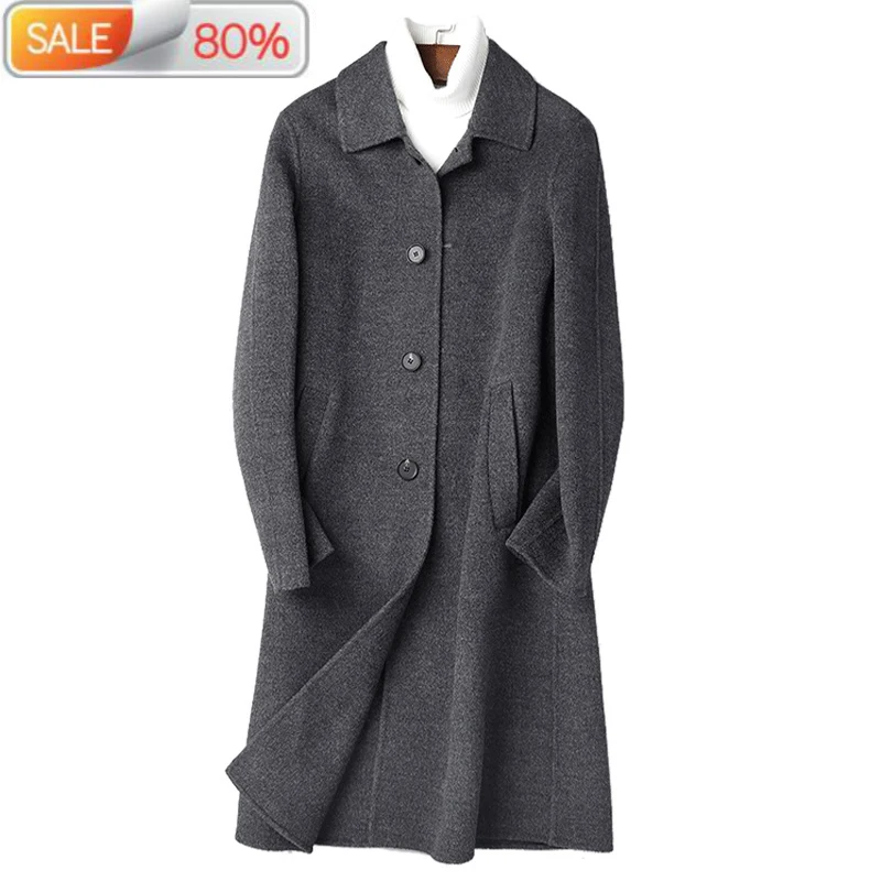 100% Wool Coat Autumn Winter Men Handmade Double-sided Woolen Coats Streetwear Long Jacket P-SA1A3Z ND1407