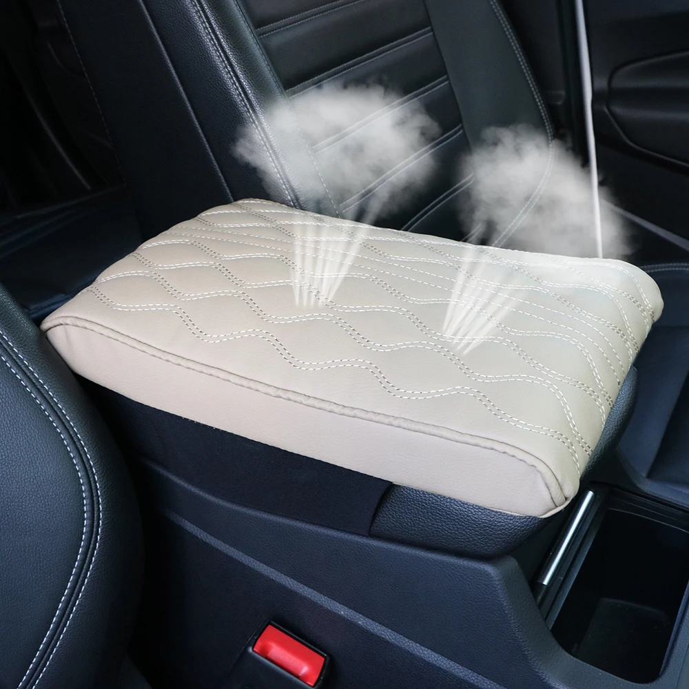 LEEPEE Wave Embroider PU Leather Car Armrest Mat Center Console Arm Rest Protection Cushion Auto Armrests Storage Box Cover Pad