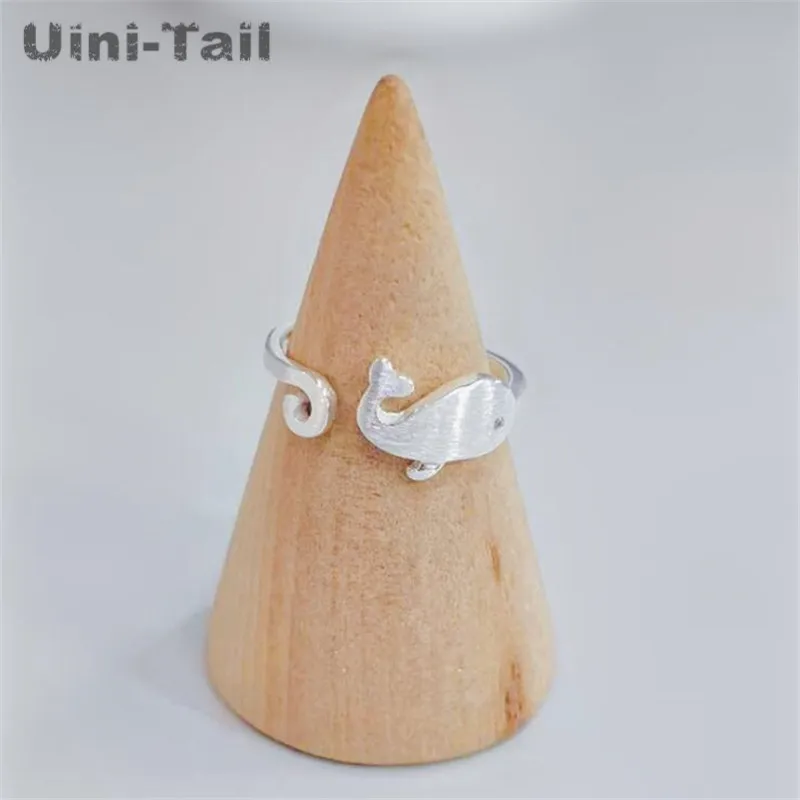 Uini-Tail hot new 925 Tibetan silver simple creative whale opening ring personality cute drawing dolphin marine jewelry JZ023