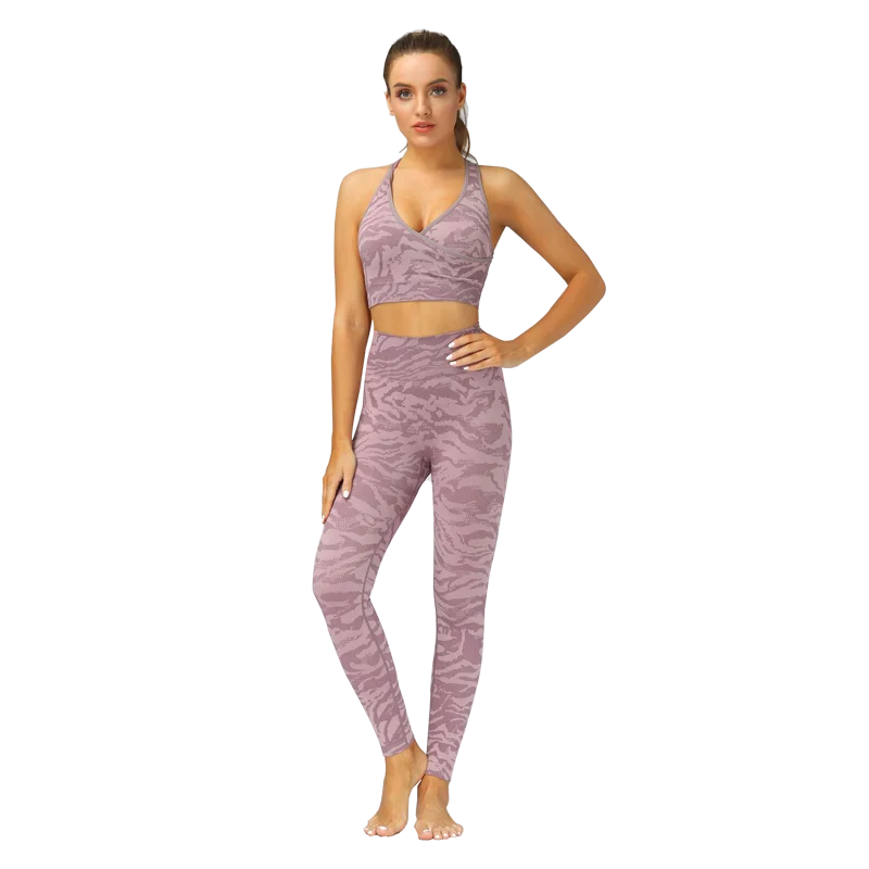 Women Gym Set Yoga Seamless Tiger Pattern Camouflage Tops/Pants Fitness Sports Bra High Waist leggings Fitness Suit Workout Suit