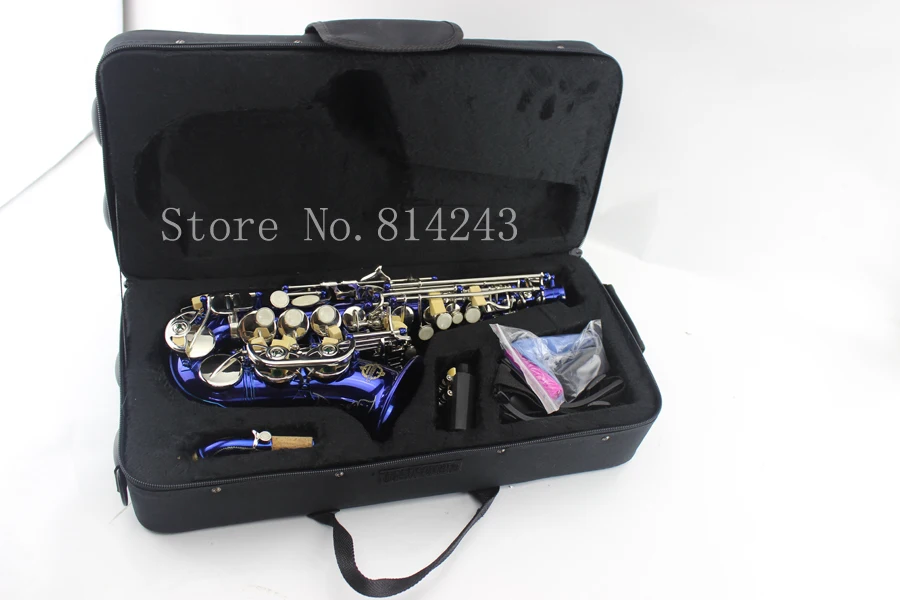 

MARGEWATE Small Curved Soprano Saxophone Blue Lacquer Brass B Flat Sax Music Instruments Saxofone With Case