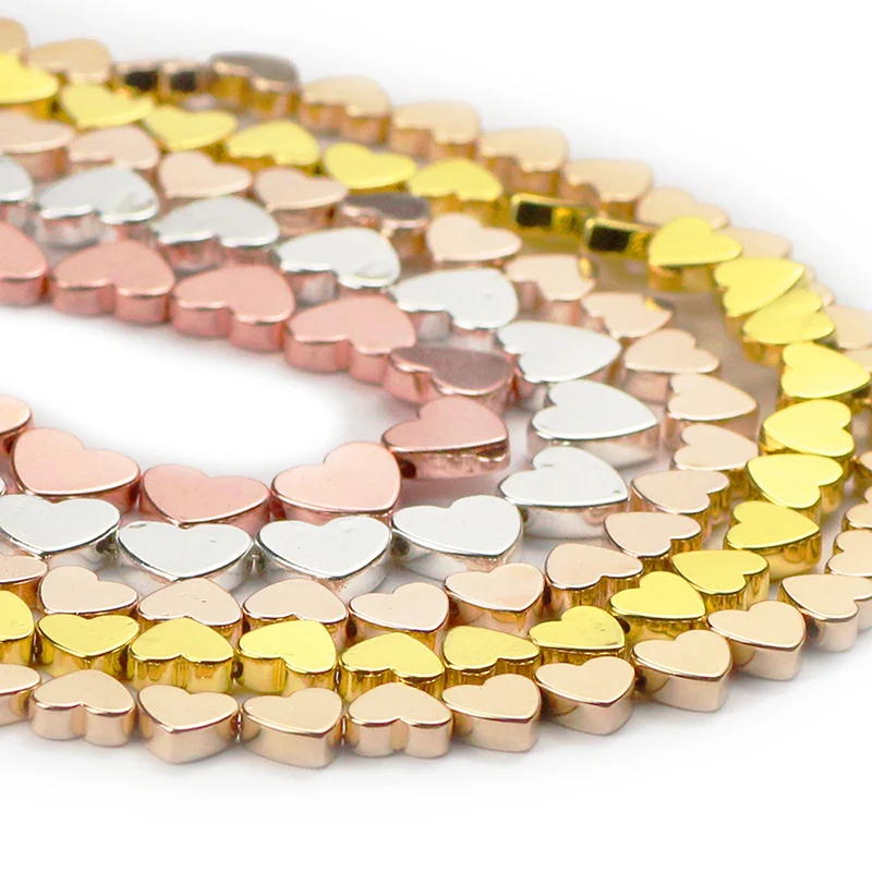 JHNBY 6x5mm Rose Gold Color Hematite Beads Love Heart Natural Stone Loose Beads For Jewelry Making DIY Necklace Bracelets 15\'\'